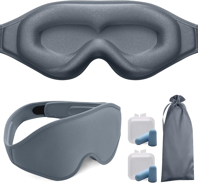 Puikos Eye Mask Sleeping Mask for Women Men Eye Covers for Sleeping Comfortable Adjustable Contoured Blackout Weighted Eyelash Extension Protector Sleep Mask Side Sleeper for Travel Yoga Nap (Gray)