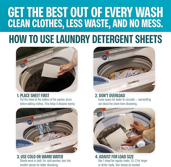 Sudstainables Laundry Detergent Sheets 200 Loads – Dissolvable Laundry Sheet for Washing Machines, Compact Alternative to Liquid & Powder Detergent, Travel-Friendly Soap | Fresh Linen