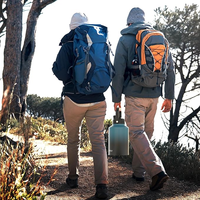 WATERSY 1 Gallon Water Bottle Insulated(Cold for 48 Hrs),BPA Free&Leak Proof,128oz Stainless Steel Water Jug,Big thermo,Large Water Bottle with Handle for Gym,Hiking,Camping&Travel,Lake Blue