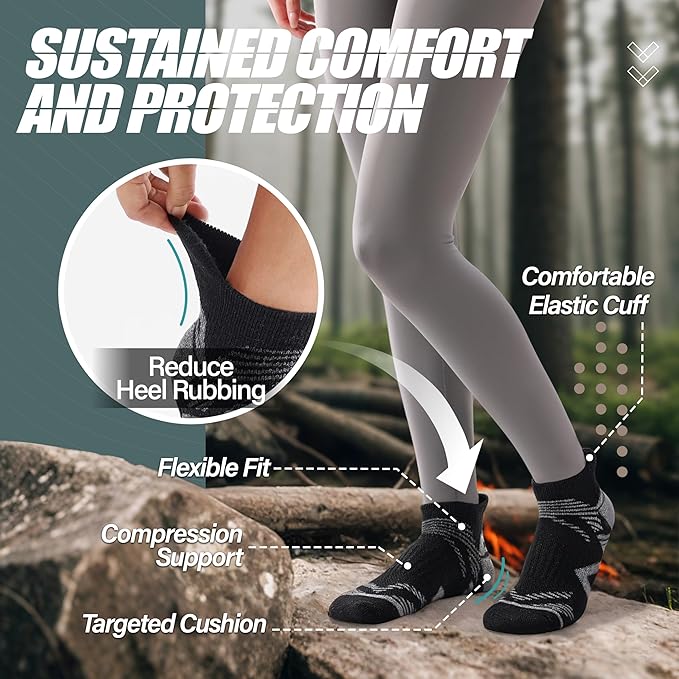 ANTSANG 6 Pairs Merino Wool Ankle Hiking Running Socks Compression Thick Cushion Breathable No Show Socks for Men Women