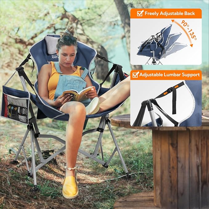 Oversized Hammock Camping Chairs, Folding Swing Chair with 1-Step Design, Swinging Hammock Chair with Adjustable Backrest, Lumbar Support & Headrest for Outdoor&Indoor, Support 400LBS, Blue
