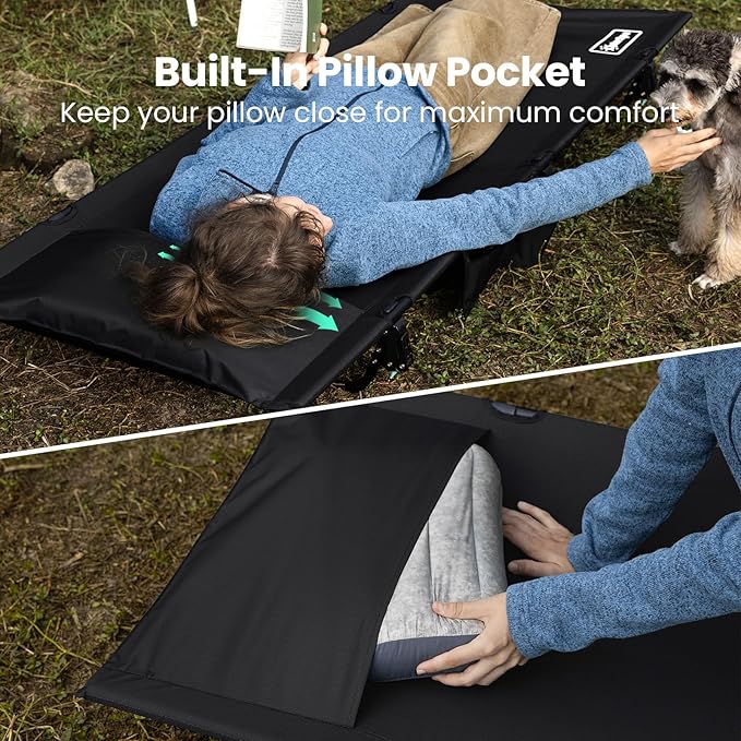Portable Camping Cot, Sleeping Cots for Adults, Ultralight Backpacking Cot, Compact, Collapsible, Easy Set-Up, Supports 500lbs, Lightweight Camp Cot for Adults, Camping, Outdoors and Home