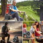 KITWLEMEN Solar Camping Fan with Lantern - Rechargeable Battery Operated Fan, 18H Run Time Max, 4 Speeds, 8H Timer, 90° Adjustable Portable Desk Fan for Hurricane, Power Outage, Outdoor Use