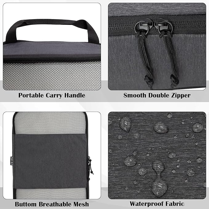 Compression Packing Cubes for Travel Essentials, 2 Set Expandable Compression Bags for Travel Packing Cubes for Suitcase Luggage Organizer Bags, Black Mesh
