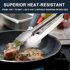 Anaeat 3 Pack 7" Mini Stainless Steel Locking Tongs - Sturdy Coiled Spring Kitchen Food Tong with Non-Slip Silicone Tips and Grip for Serving, Cooking, Baking and BBQ - Heat Resistant Metal Tongs