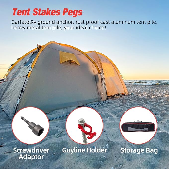 12 Pcs Aluminum Ground Anchors, Non-Rust Cast Tent Stakes Heavy Duty Metal Tent Stakes Pegs Ideal for Tents, Canopies, Sheds, Car Ports, Swing Sets Outdoors