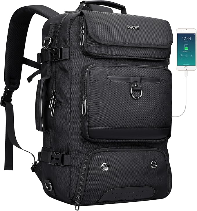 PIJUSHI Carry on Travel Backpack for Women Men Convertible Duffel Bag Backpack Large Luggage Rucksack Fit 16 Inch Laptop(PE039 Black)