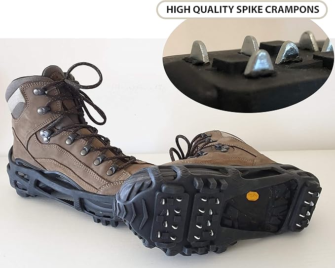 Ice Snow Traction Cleats - Lightweight Crampon Cleats for Walking on Snow & Ice - Anti Slip Grippers Fasten Quickly & Easily Over Footwear - Protable Grips for Shoes and Boots