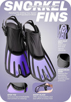 CAPAS Snorkel Mask Fins Set, Travel Size Snorkeling Gear for Adults with Adjustable Fins, Diving Mask and Dry Top Snorkel, Come with a Carrying Bag