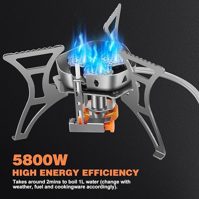 WADEO 6800W Windproof Camping Stove, Backpacking Stove with Piezo Ignition and Fuel Canister Adapters, Camping Gas Stove for Outdoor Backpacking Hiking and Picnic