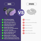 napfun Neck Pillow for Traveling, Upgraded Travel Neck Pillow for Airplane 100% Pure Memory Foam Travel Pillow for Flight Headrest Sleep, Portable Plane Accessories, Striped Light Purple Set