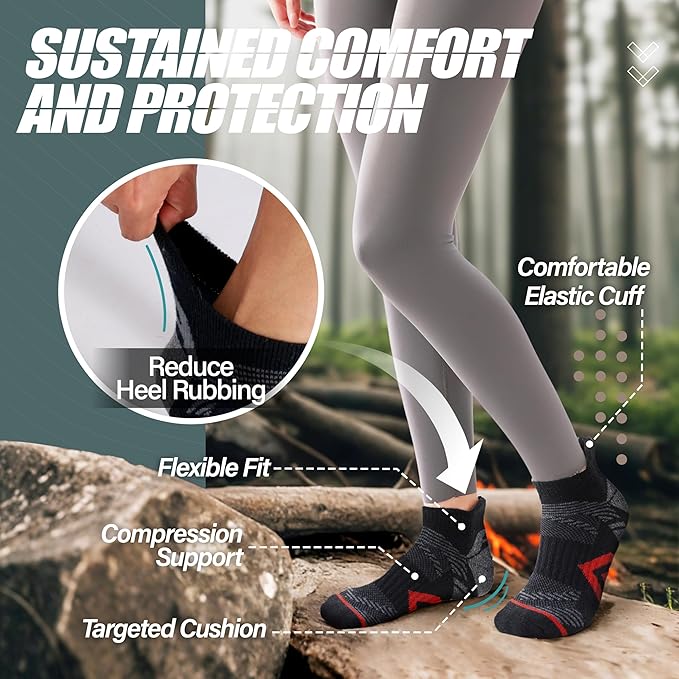 ANTSANG 6 Pairs Merino Wool Ankle Hiking Running Socks Compression Thick Cushion Breathable No Show Socks for Men Women
