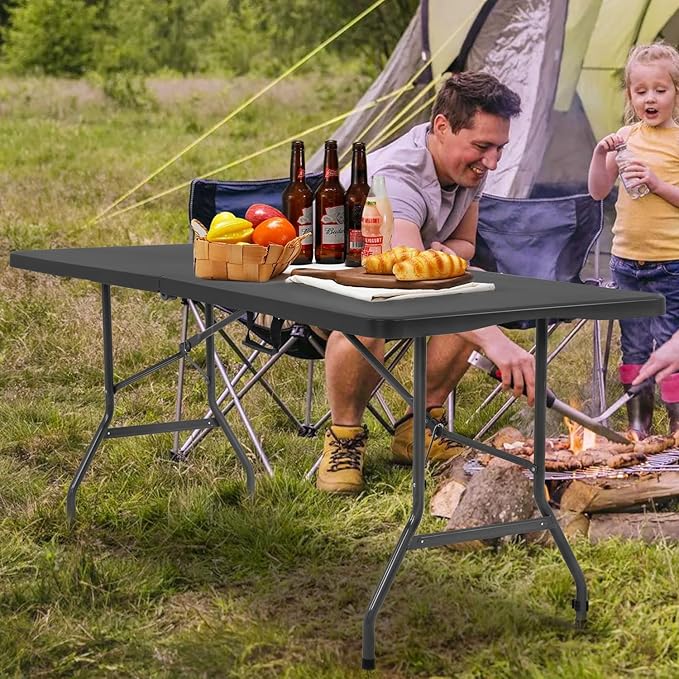 FDW Folding Half Portable Foldable Table for Parties Backyard Events (White, 6 FT 70 * 29) (Black, 6 FT)