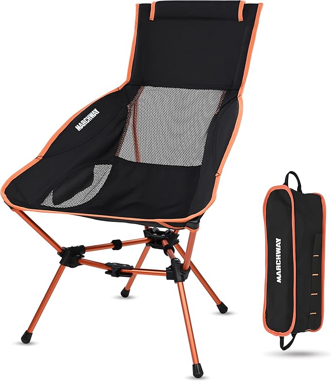 MARCHWAY Lightweight Folding High Back Camping Chair with Head Support, Stable Portable Compact for Outdoor Camp, Travel, Beach, Picnic, Festival, Hiking, Backpacking (Highback Orange)