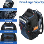 KROSER Friendly Travel Laptop Backpack 17.3 inch XXXL Gaming Backpack Water-Repellent College Daypack Business Backpack with RFID Pockets & USB Port for Men/Women-Black/Haze Blue