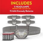 EVEREADY LED Headlamps Pro200 [5-Pack], IPX4 Water Resistant, Bright and Durable Head Lights for Camping, Hiking, Emergency Power Outage (Batteries Included)
