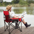 Oversized Folding Camping Chair for Adults - 450lbs Support - Heavy Duty Portable Lawn Chairs with Side Pocket Cup Holder Cooler Bag for Sports Garden Beach Fishing, Red