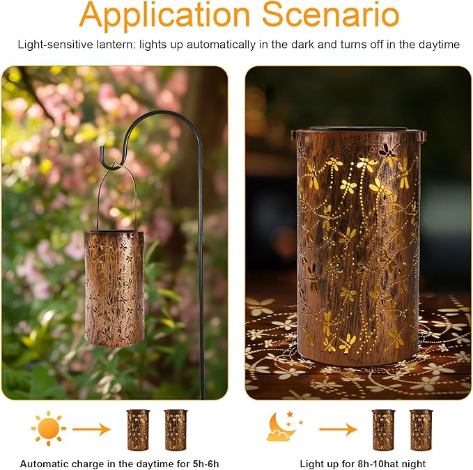 Dragonfly Solar Lights Outdoor Garden, Solar Lanterns Outdoor Waterproof, Led Decorative Garden Lights for Lawn, Landscape, Patio, Porch Hanging Lantern, Birthday Gift for Women, Ladies, Mom, Grandma