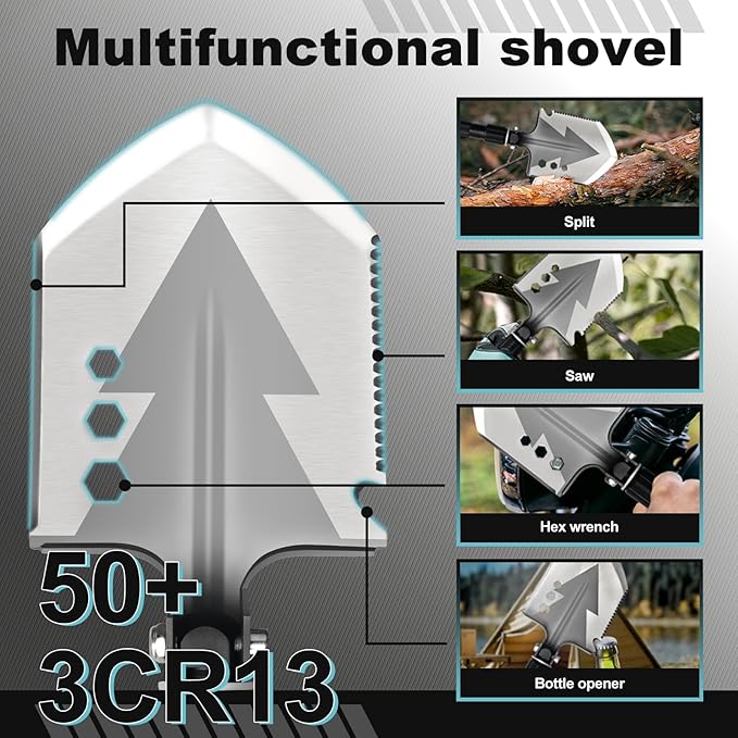 GOJAWAY 16 in 1 Multitool Survival kit, Camping Shovel Military Axe, 40" Foldable Spade with Portable Bag and Hatchet, for Car Emergency Offroad Entrenching Tool