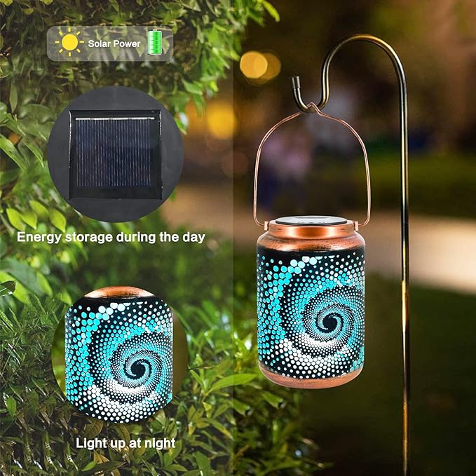 Solar Lanterns Outdoor Hanging Lantern Metal Waterproof LED Lantern with Solar Powered Garden Patio Decorations Decor with Handle Christmas Gift Idea
