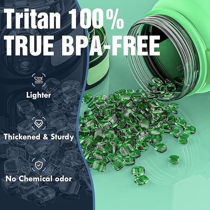 OLDLEY Water Bottle, 32oz Motivational Sports Water Bottle with Time Marker - Times to Drink - Tritan, BPA Free, Wide Mouth Leakproof, Greenish blue (1 Bottle)