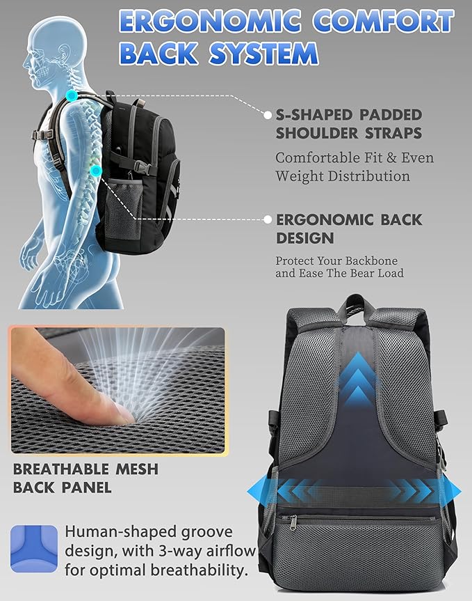 ProEtrade Extra Large Backpack Bookbag for College Laptop Travel, Fit Laptop Up to 17 inch with USB Charging Port Multi Compartment Anti theft, Gift for Women Men (Light Black)