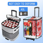Collapsible Large Rolling Cooler 60-Can/40L,3-in-1 Insulated Soft Cooler Bag,Adjustable Wheels&Handle, Rolling Cooler Cart for Beach Camping Travel Outdoor Hot Takeout Orders