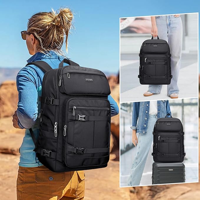 PIJUSHI Travel Backpack for Women Men Flight Aprroved Carry on Bag Large Casual Luggage Backpack Fit 16 inch Laptop(PE050 Black)