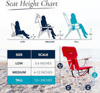 Caribbean Joe Folding Beach Chair, 4 Position Portable Backpack Foldable Camping Chair with Headrest, Cup Holder, and Wooden Armrests, 300 lb Capacity