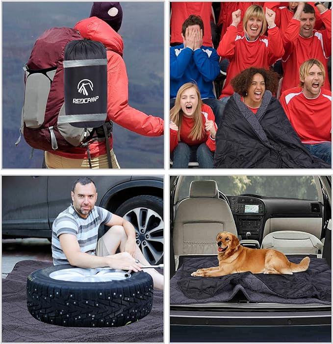 REDCAMP Large Camping Blanket with Sherpa Lining, Cold Weather Warm Outdoor Blanket Windproof for Camping Stadium, Hiking, Machine Washable （59"x 79"）