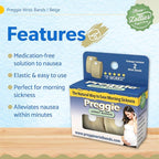 Three Lollies Preggie Anti-Nausea Wristbands – Morning Sickness Relief – Clinically Tested - Pregnancy Nausea Relief – Acupressure Wristband - Side Effect Free - 1 Count (2 Wristbands) – Beige