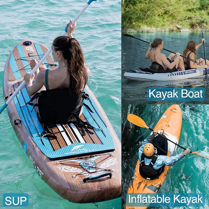 UPWELL Universal Kayak Seat with Detachable Storage Bag & 4 Adjustable Strap, Paddle Board Seat with Memory Foam Padded and Backrest for Kayak, Canoe, Sup