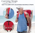 Caribbean Joe Folding Beach Chair, 4 Position Portable Backpack Foldable Camping Chair with Headrest, Cup Holder, and Wooden Armrests, 300 lb Capacity