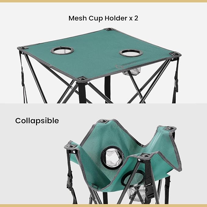 ARROWHEAD OUTDOOR 26” (66cm) Portable Camping Folding Table, 2 Cup Holders, Square, Carrying Case, Steel Frame, High-Grade 600D Canvas