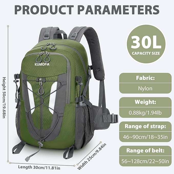 Hiking Backpack 30L Lightweight Travel Daypack Small Day Pack for Men Women Outdoor Camping Backpacking, Army Green