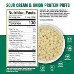 Twin Peaks Protein Puffs - (Sour Cream & Onion), Keto Friendly, Low Carb Snack (300g, 21g Protein, 2g Net Carbs, High Protein, Healthy Crunchy Snack)