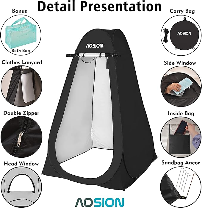 AOSION Privacy Shower Tent,Pop Up Changing Tent,Camp Bathroom Changing Dressing Room,Sun Sunshade Canopy Outdoor Rain Shelter for Camping Hiking Beach Picnic Fishing. (Black)