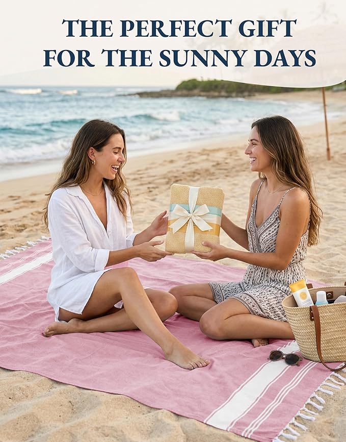LANE LINEN Turkish Beach Towel Set of 4 - Beach Towels, Pre-Washed Pool Towel, Extra Large Beach Towel, Quick Dry & Sand Free, Absorbent Travel Towel, 39"x71" - Candy Pink