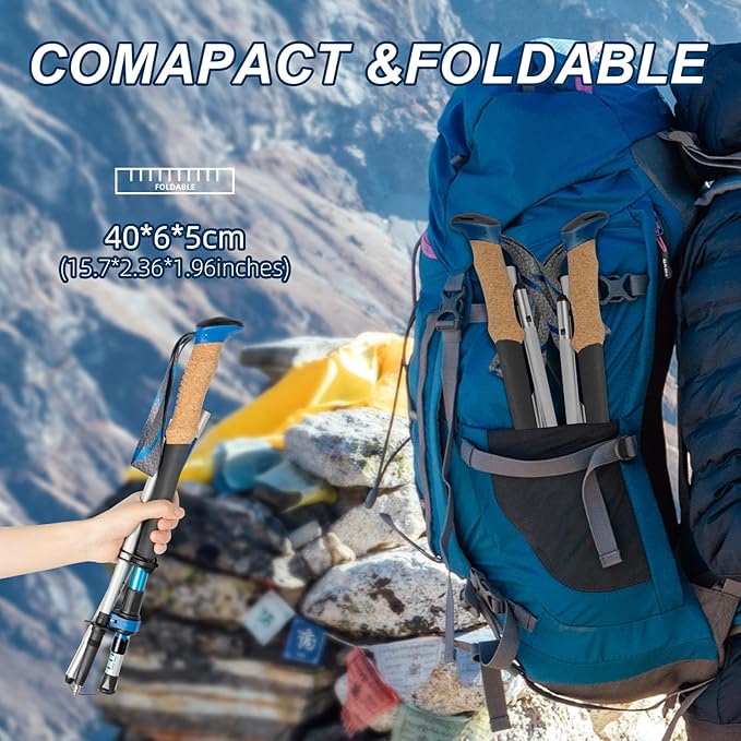 Trekking Poles, Collapsible Hiking Poles,Lightweight and Compact Walking Sticks with Adjustable Height for Men and Women