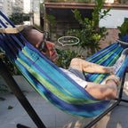 Double Hammock 2 Person Extra Large 220x160cm Total Length 330cm Load 500lb Canvas Cotton Hammock for Patio Porch Garden Backyard Lounging Outdoor and Indoor with Removable Spreader bar