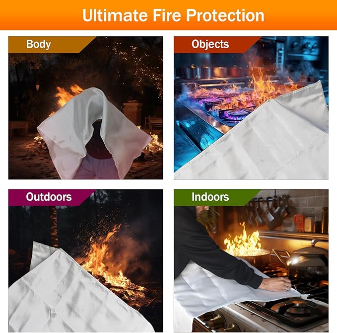 Emergency Fire Blanket for Home and Kitchen- White-A 2Pack39.3 x39.3 Fiberglass Fire Blankets Emergency for House Fireplace, Grill, BBQ,Camping Car,Ship,Warehouse Emergency Survival Safety