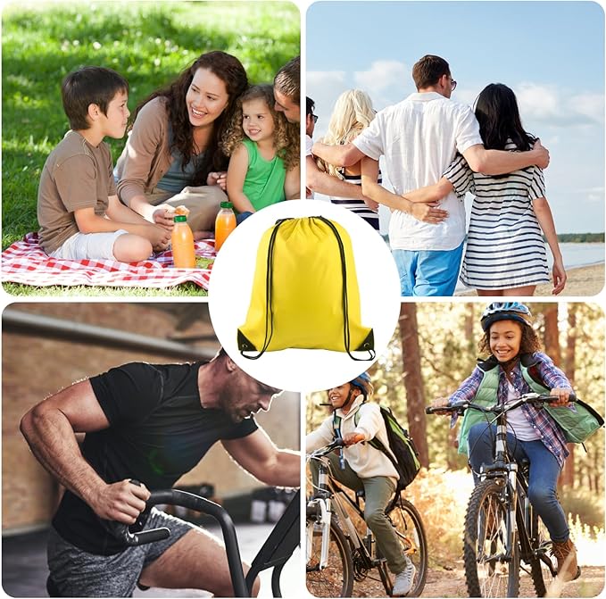 KUUQA 20Pcs Drawstring Backpack Bag Bulk Yellow Drawstring Bags String Backpack Sport Gym Sack Bags Foldable Storage Bag for Women Men Shopping Gym Travel Sports