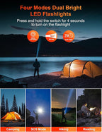 Solar Charger Power Bank, PD 20W Fast Charging External Batter, 40000mAh Portable Phone Charger Built in 4 Cables with Dual Bright Flashlights for Camping, Hiking, and Outdoor Use