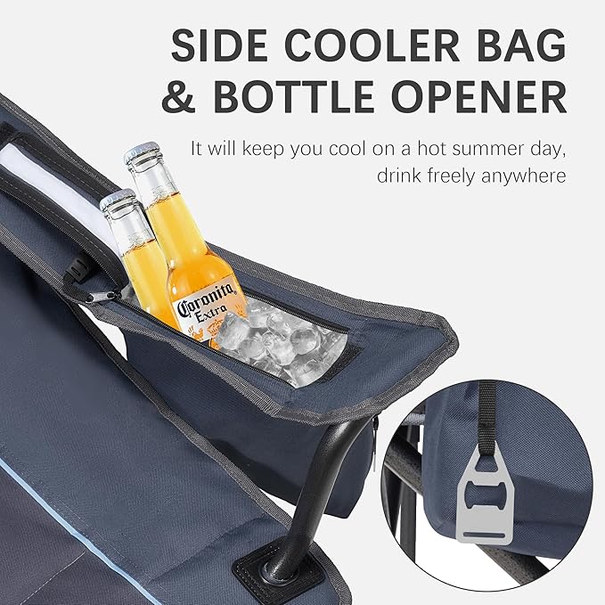 Oversized Folding Camping Chair for Adults - 450lbs Support - Heavy Duty Portable Lawn Chairs with Side Pocket Cup Holder Cooler Bag for Sports Garden Beach Fishing, Blue 2 Pack