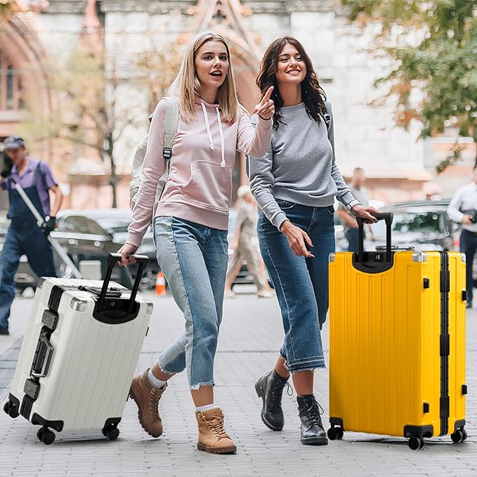 Krute Large Luggage 28 inch Zipperles Suitcase With Spinner Wheels USB Charger Hardside PC Aluminum Frame Luggages Checked Suitcases with TSA Lock (1 Piece)