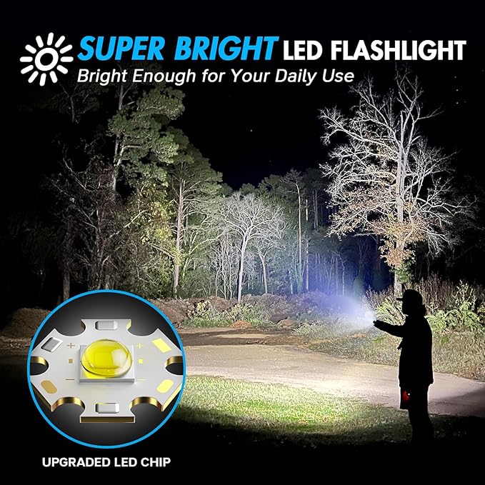 WdtPro LED Flashlight High Lumens SR2000 Pro, 2 Pack Brighter Tactical Flashlights with 5 Modes & Zoomable, Powerful Mini Flash Light for Emergency, Camping, Hiking (Grey)
