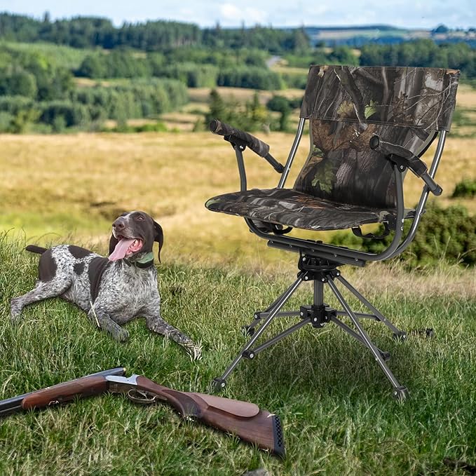 REDCAMP 360° Swivel Hunting Chairs for Ground Blinds, Portable Folding Camo Camping Chairs for Adults Hunting Seats with Hard Arms for Fishing Camping