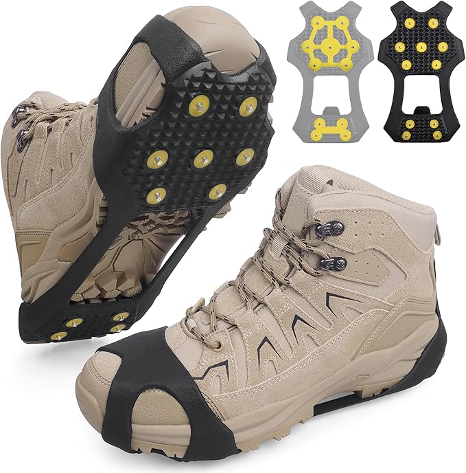 Ice Cleats Snow Traction Crampons for Shoes and Boots,11-Stud Ice Cleats Walking Traction Grips Anti-Slip Ice Snow Grippers Over Shoe for Women Men Walking on Snow and Ice
