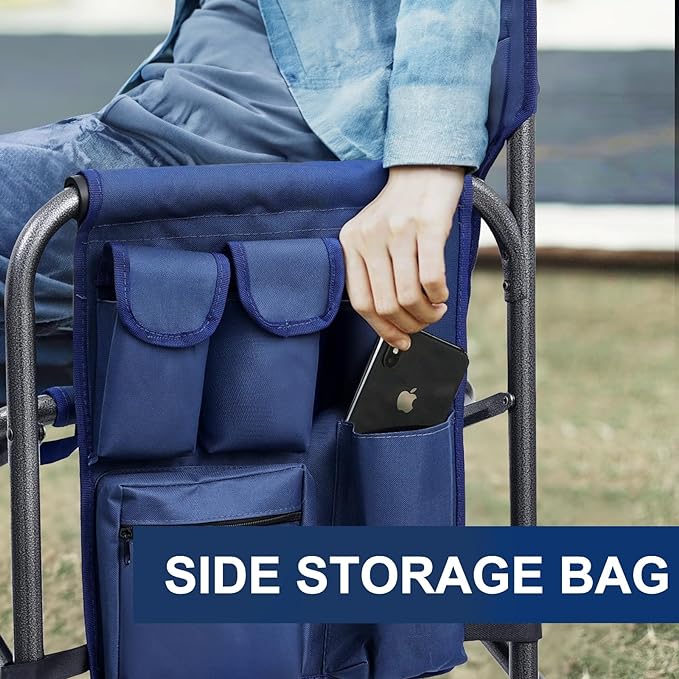 Directors Chair, Camping Chairs for Adults, Heavy Duty Side Table, Lawn Chairs with Side Pockets Carry Straps