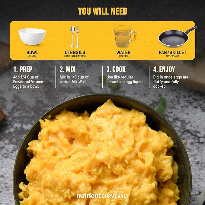4 Cans, 70 Egg Equivalent per can - Nutrient Survival Vitamin Powdered Eggs Freeze Dried Prepper Supplies & Emergency Food Supply, 33 Essential Nutrients, Gluten Free, Shelf Stable Up to 25 Years
